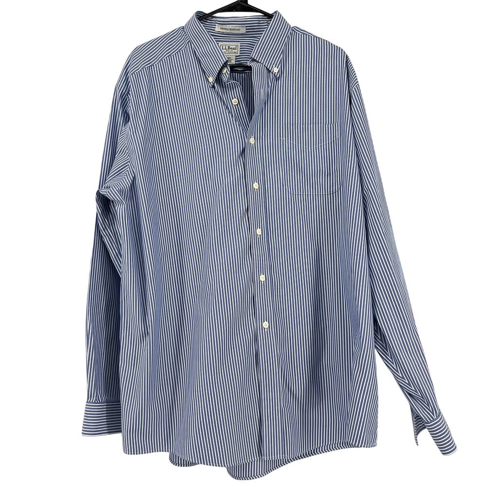 L.L.‎ Bean men's blue stripe wrinkle resistant dress shirt  XL 100% cotton
